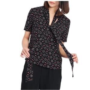 Emporio Armani Black Pink Short Sleeve Floral Blouse Elegant Top Size Medium 42